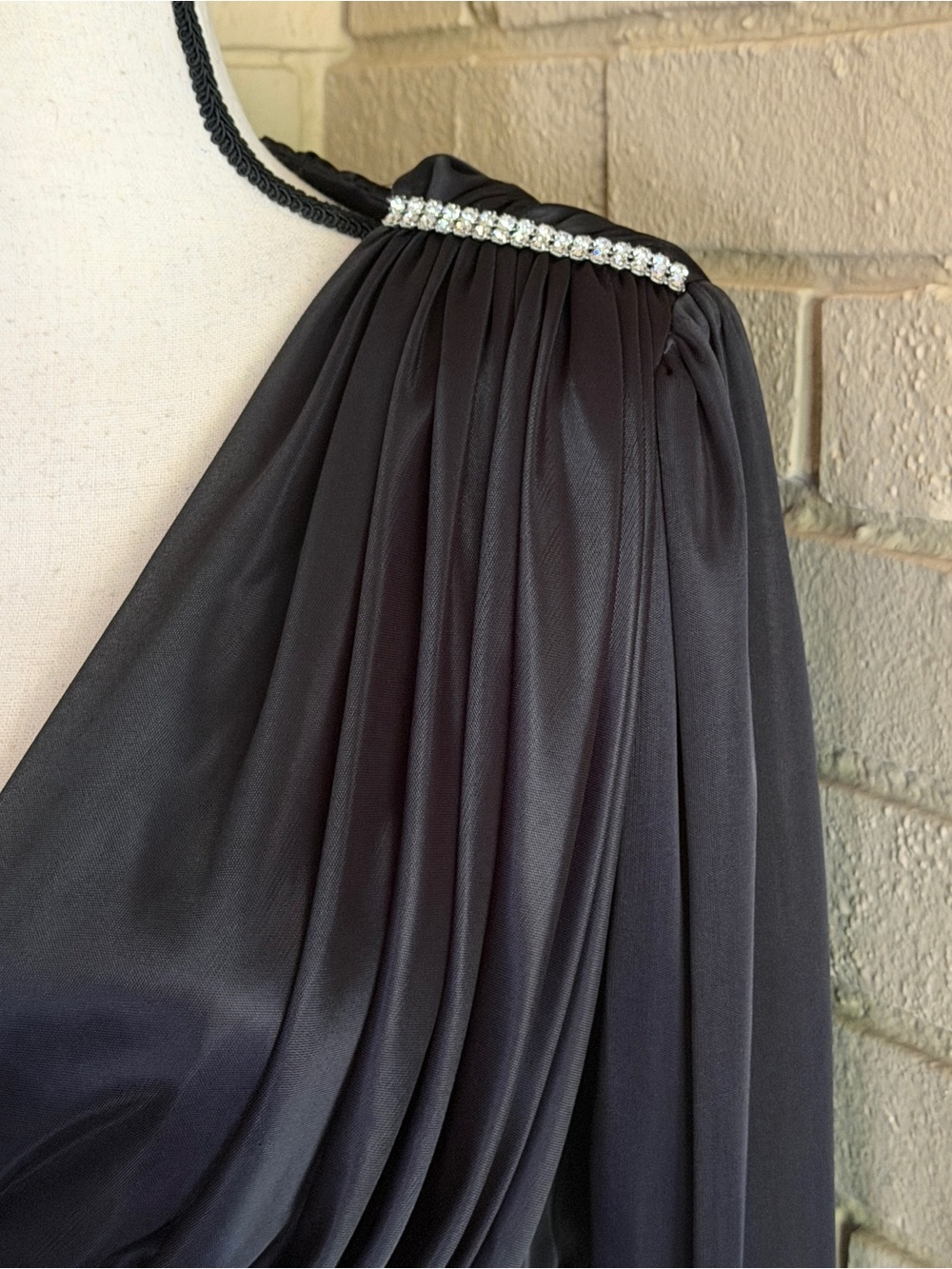 Vtg 90s Susan Roselli VIJACK Black Ruched Diamond Evening Gown Dress 4 Glitzy - Picture 4 of 12
